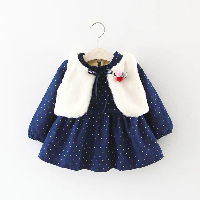 Style 5 Детская одежда из новой зимней Платье для девочек с длинными рукавами в стиле «принцесс» для маленьких мальчиков Детская осенняя теплая вечерние платье+ флисовый жилет комплект из 2 предметов, одежда для девочек - Цвет: Style 5