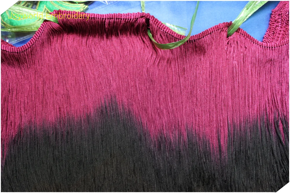 Dip Dye Ombre с бахромой мягкой вискозы Костюмы для латиноамериканских танцев макраме платье для танцев Отделка Samba юбка кисточкой Бордо черный/бордовый 25 см