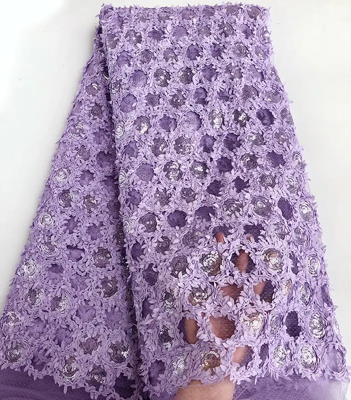 Baby Purple Детские Фиолетовый Тюль Кружева пайетки вышивка Африканский Французский кружевной ткани 5 ярдов за штуку - Цвет: Baby Purple