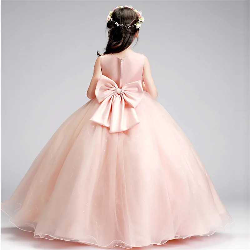 

5~13Years Teenagers Kids Sweet Pink Birthday Wedding Long Dress Children Elegant Princess Party Piano Pageant Sleeveless Dress