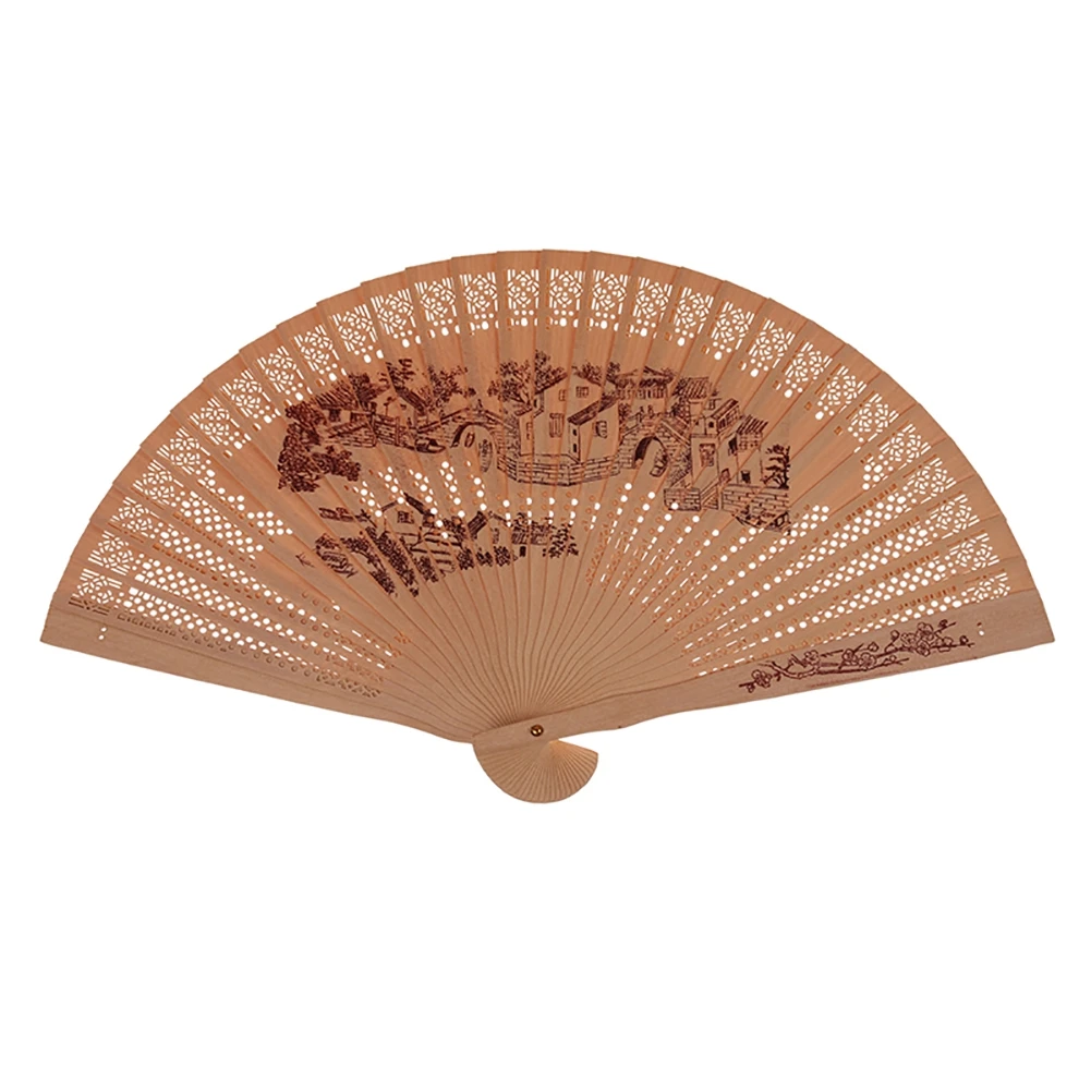 Китайский стиль дерево для древесины вентилятор в подарочной коробке сандаловое дерево полый Леди Складной вентилятор резьба по дереву печать старинные изделия и народное ремесло вентилятор