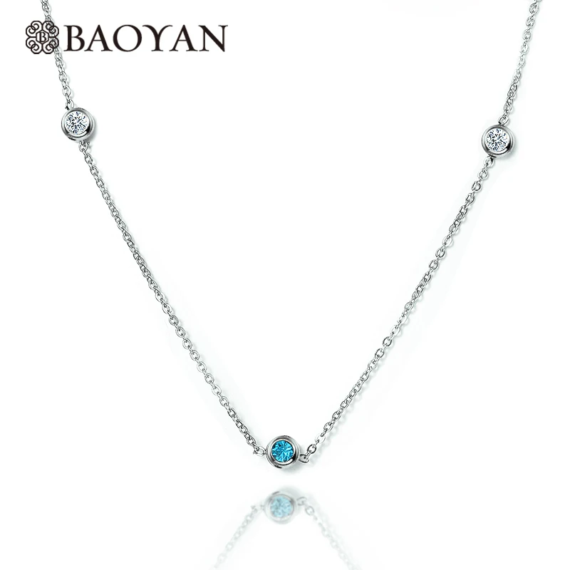BAOYAN 316L Нержавеющая Сталь Серебряный цвет крошечные циркониевые кулон ожерелье