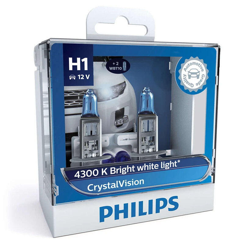 2X Philips H1 H4 H7 H11 HB3 HB4 9005 9006 12V с украшением в виде кристаллов видение 4300K яркий белый светильник галогенные лампы головного светильник автомобильных ламп с 2X T10