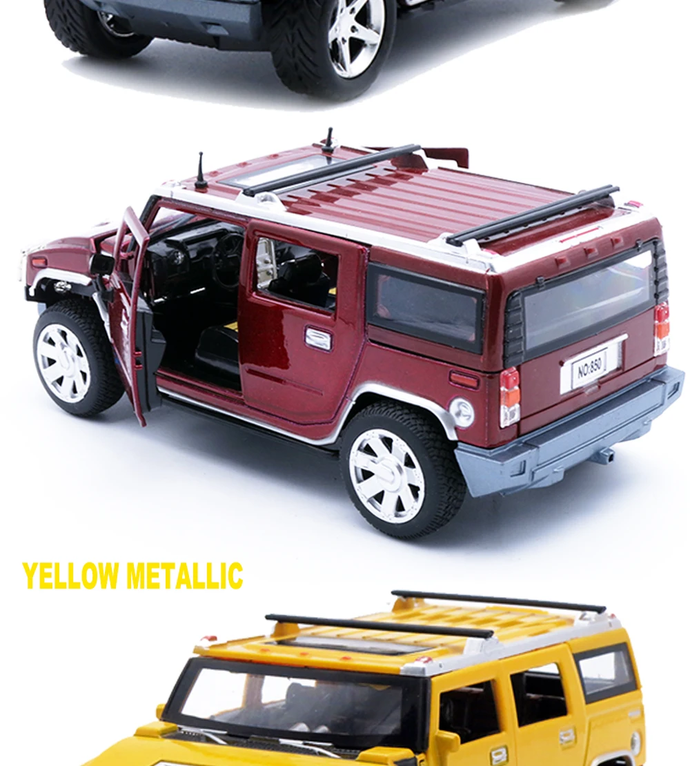 1:24 Humvee литая под давлением Миниатюрная модель Hummer, 18 см в длину машинки, Подарочные игрушки для мальчиков с функцией оттягивания/музыка/светильник/открываемая дверь
