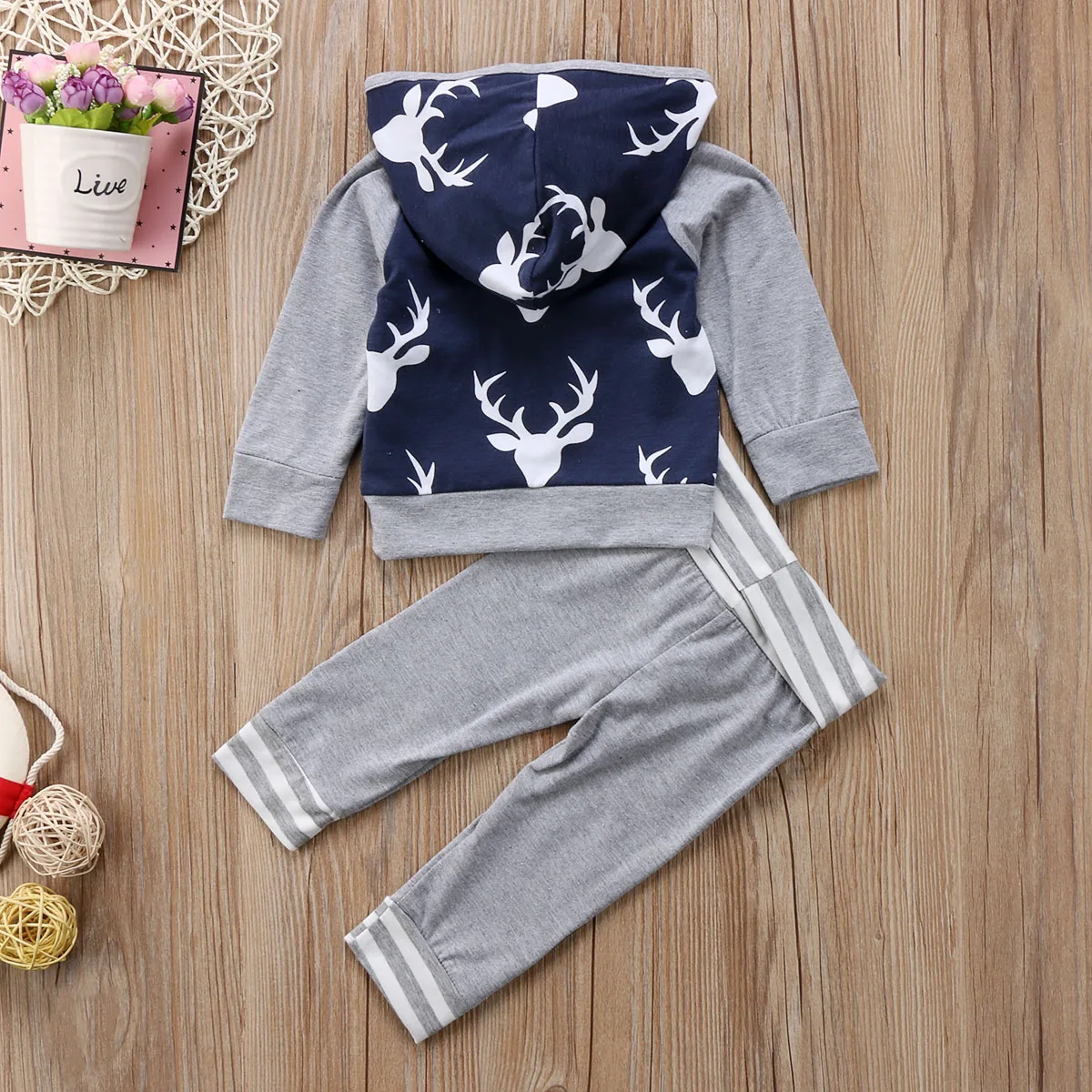 PUDCOCO Baby Christmas Hooded Top Pants 2pcs Casual Boys Deer Long Sleeve Tops Outfits Set Clothes New |