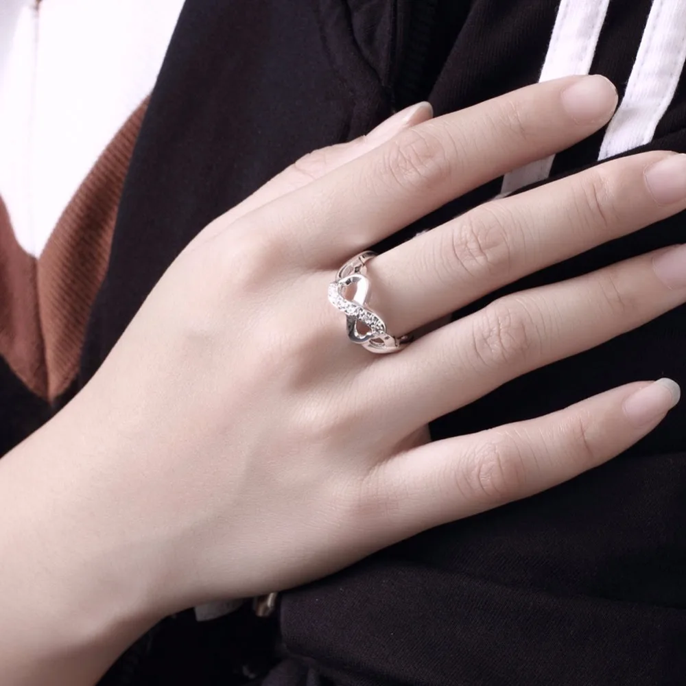 Wholesale Bow Zircon Ring Inlaid Stone Infinity Rings Fashion Silver Plated Jewelry Beautiful Gifts for Ladies Cheap | Украшения и