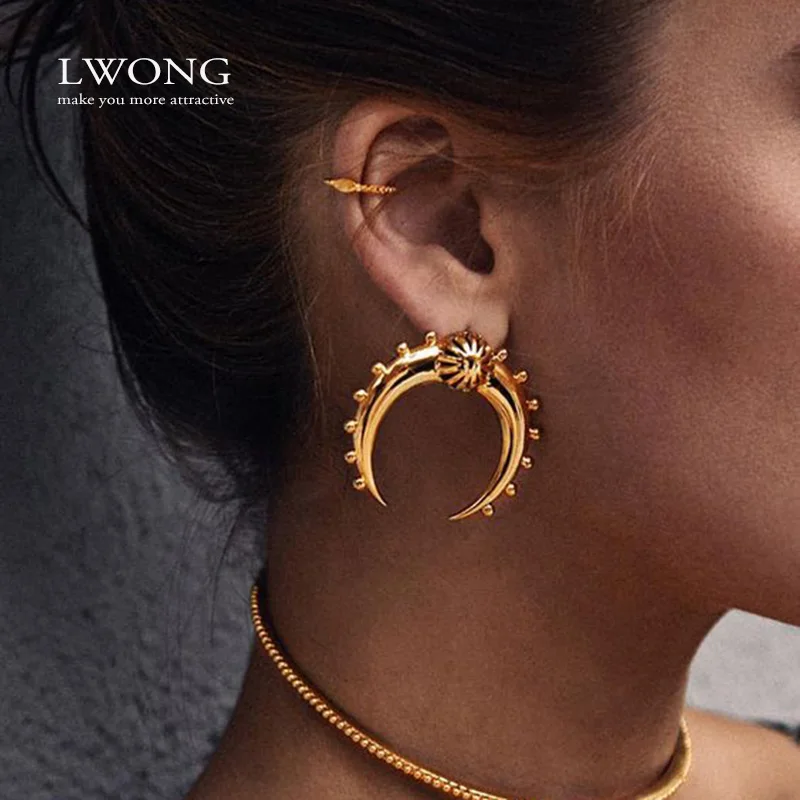 LWONG новые винтажные серьги золотого цвета в форме полумесяца для женщин