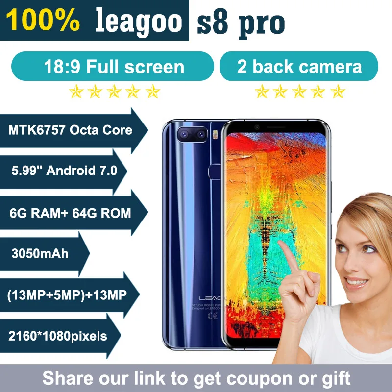 LEAGOO S8 Pro 5 99 &quot18:9 полный Экран FHD 6 ГБ 64 MTK6757 восьмиядерный смартфон Android 7 0 Dual сзади