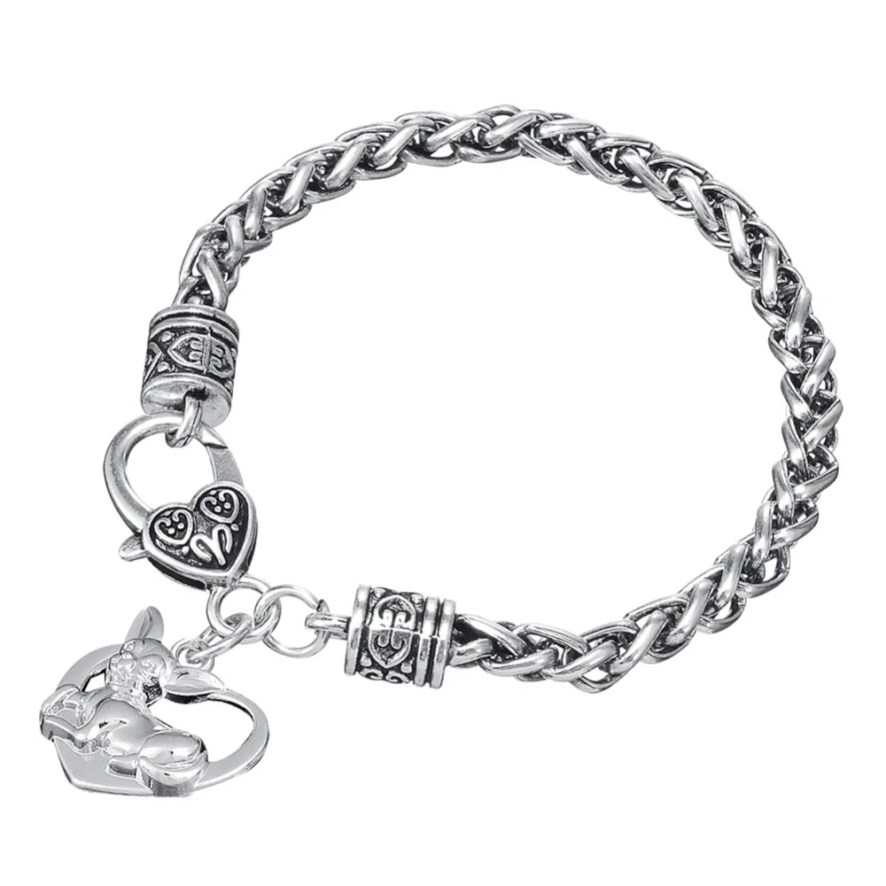 my shape Dog Chihuahua Heart Charm Bracelets For Woman Lobster Clasp Button 200mm Setting Chain Animal Lovers Jewelry | Украшения и