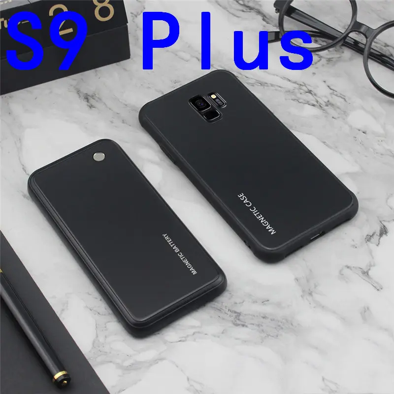 S9 Plus-Black Тонкий градиентный магнитный беспроводной Чехол для зарядного устройства из закаленного стекла для samsung Galaxy S8 S9 Plus power Bank чехол для зарядки аккумулятора - Цвет: S9 Plus-Black
