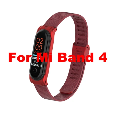 Mi Band 3 ремешок металлический браслет для Xiaomi mi ремешок 3 ремешок браслет металлическая пряжка ремень из нержавеющей стали mi Band 3 Pulseira Rose mi 3 - Цвет: mi band 4 -red
