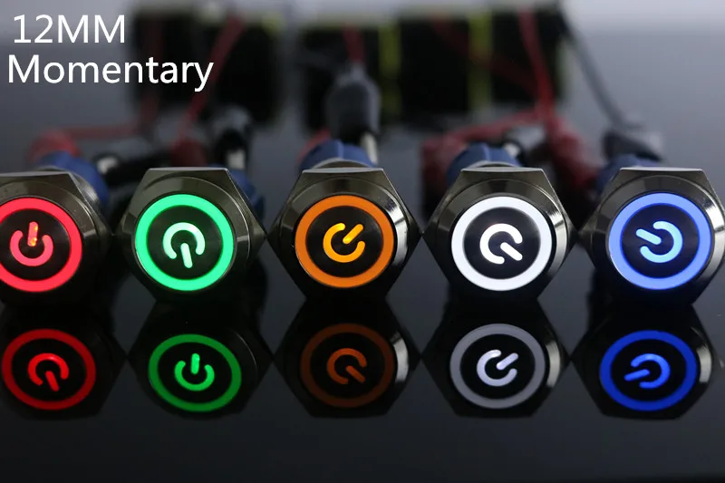 Автомобильный Compurter 12 мм, 3 в, 5 В, 12 В, 220 В, ангельские глазки, алюминиевый металлический светодиодный переключатель питания без кнопок, самосброс, металлический переключатель, нормально открытый