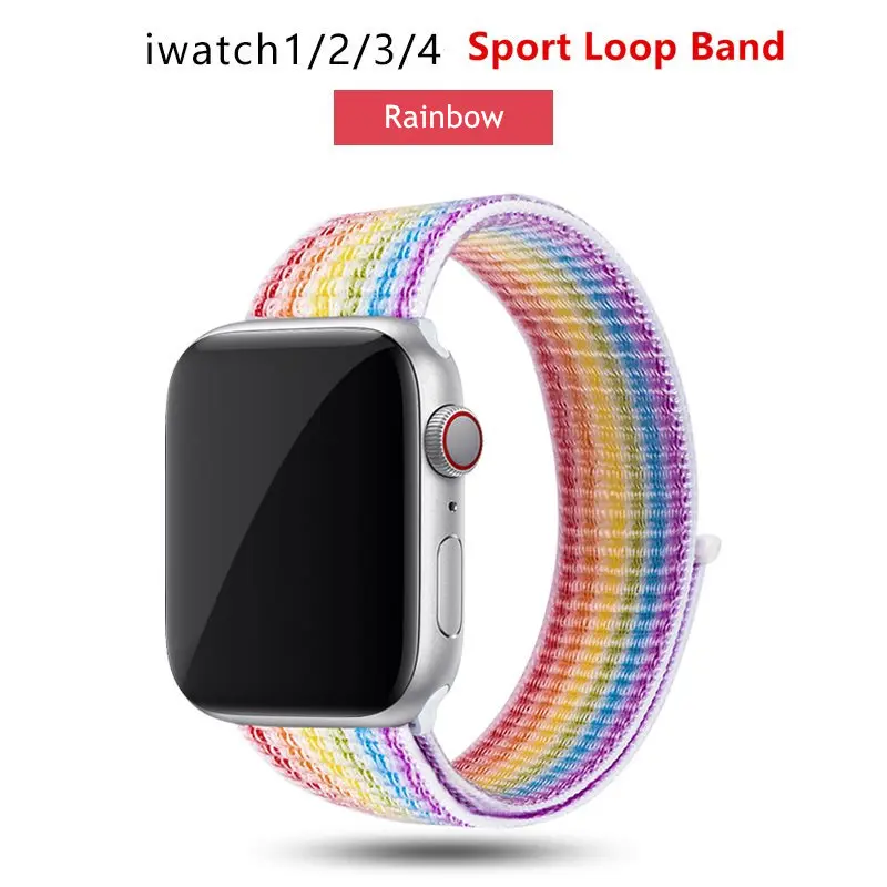 Rainbow Нейлоновый ремешок для Apple Watch 42 мм 38 мм iWatch 4 ремешка 44 мм 40 мм Браслет спортивная петля ремешок для часов ремень для часов дышащий 5 4 3 2 1 - Цвет ремешка: Rainbow