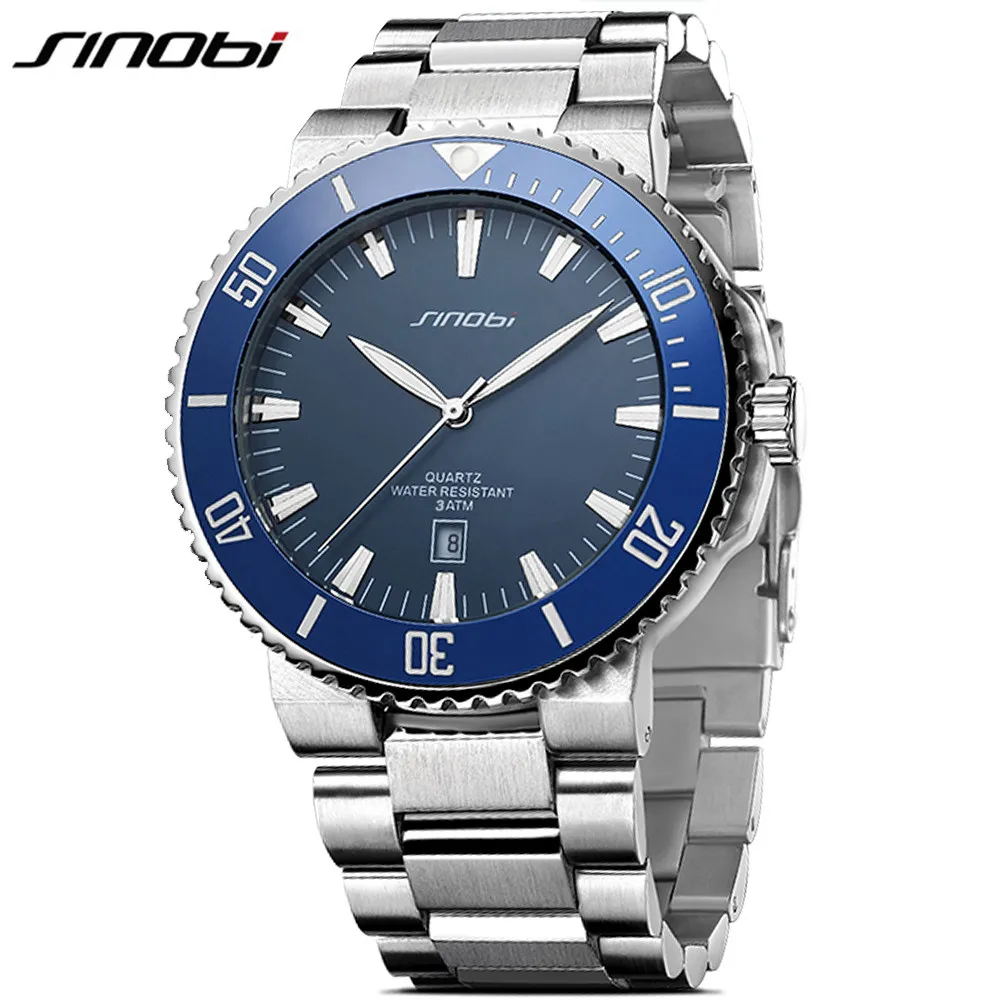 Мужские кварцевые часы SINOBI наручные из нержавеющей стали с подсветкой деловые