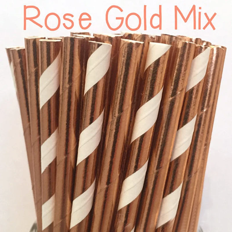 25 шт./лот экологически чистые розовые золотые Полосатые Бумажные соломинки