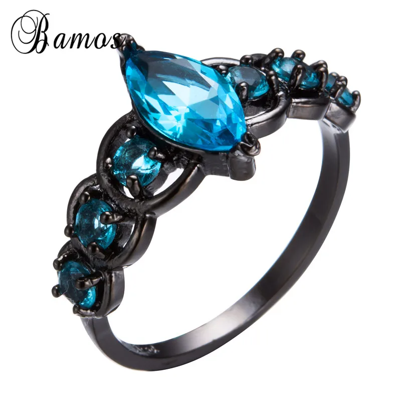Light Blue Мистическое фиолетовое/красное/зеленое циркониевое многоцветное кольцо Bamos с камнем по месяцу рождения, кольцо с черным золотом, обручальные кольца радуги для женщин - Цвет основного камня: Light Blue