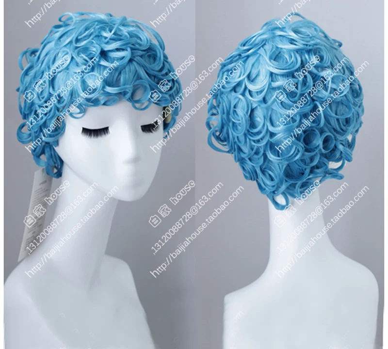 

Anime JoJo's Bizarre Adventure Golden Wind Ghiaccio Short Blue Curly Wig Heat Resistant Synthetic Hair Wigs