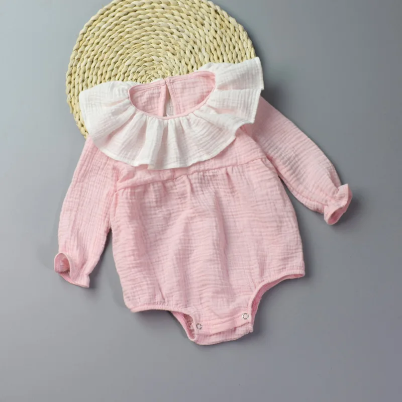 Baby Romper Cotton Long Sleeve Lotus Leaf Collar Triangle Overall Climbing Clothing For 0-2T Toddler Girls Jumpsuits | Детская одежда и
