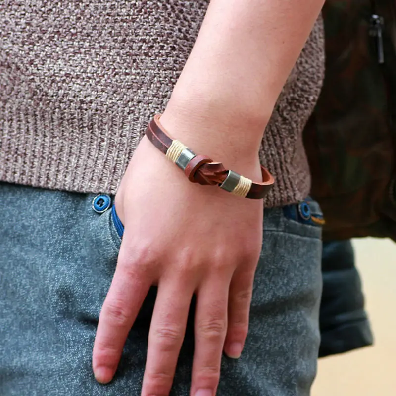 Коричневый кожаный браслет для мужчин ювелирные изделия золотой модные