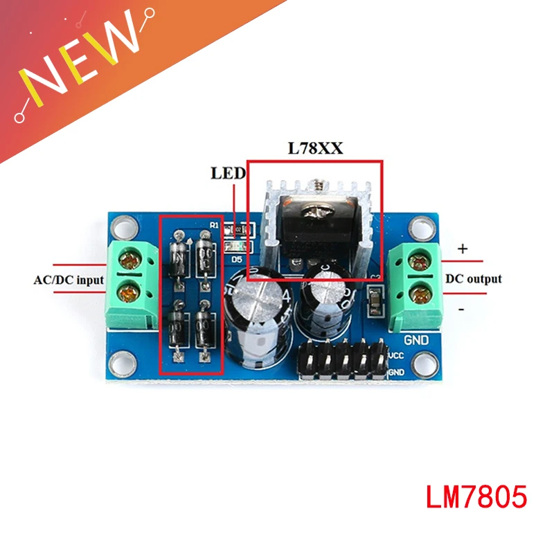 LM7805 DC/AC Трехконтактный регулятор напряжения модуль питания 5 В выход макс. 1 2