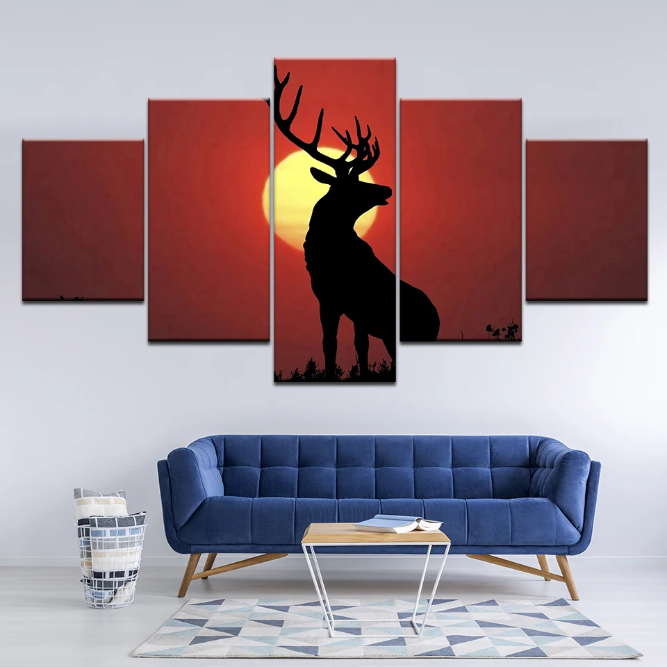 5 шт. Настенная картина Олень под луной | Дом и сад