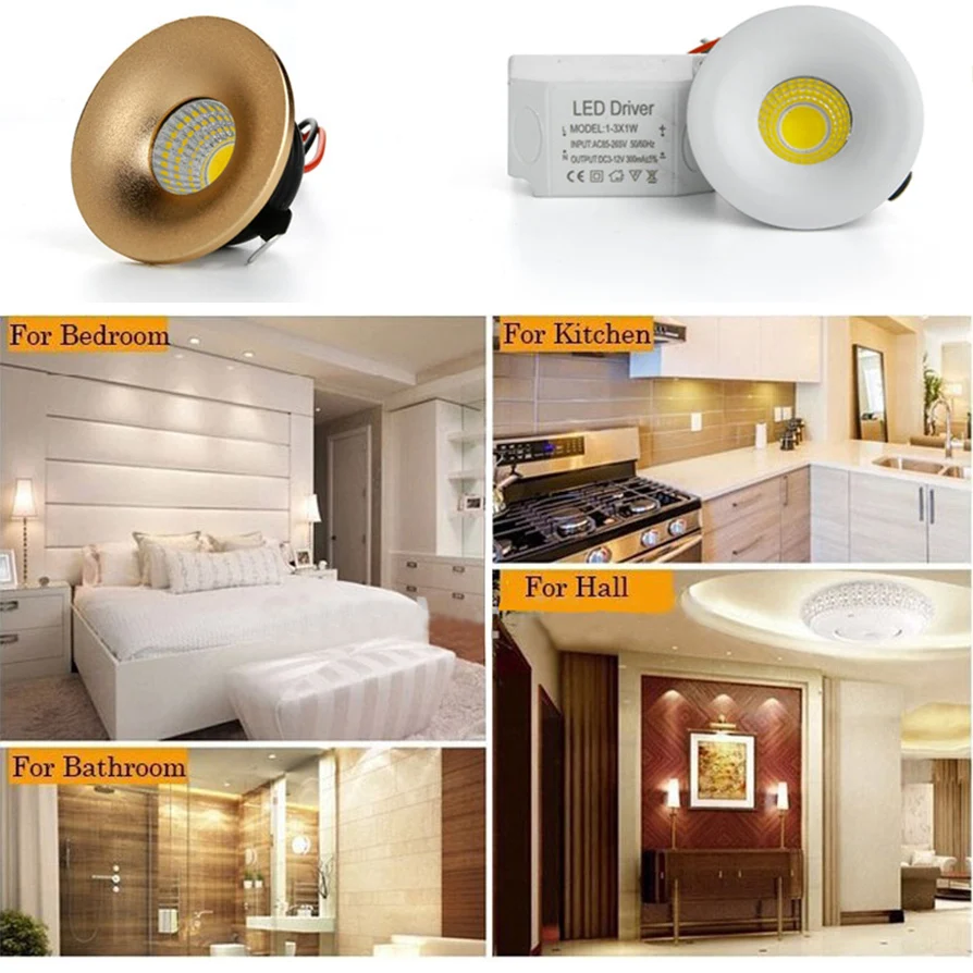 LED Downlight Dimmable 3W Mini Celling Lamp For Cabinet Wardrobe Foyer AC85-265V Miniature Recessed COB Spot Light White | Лампы и