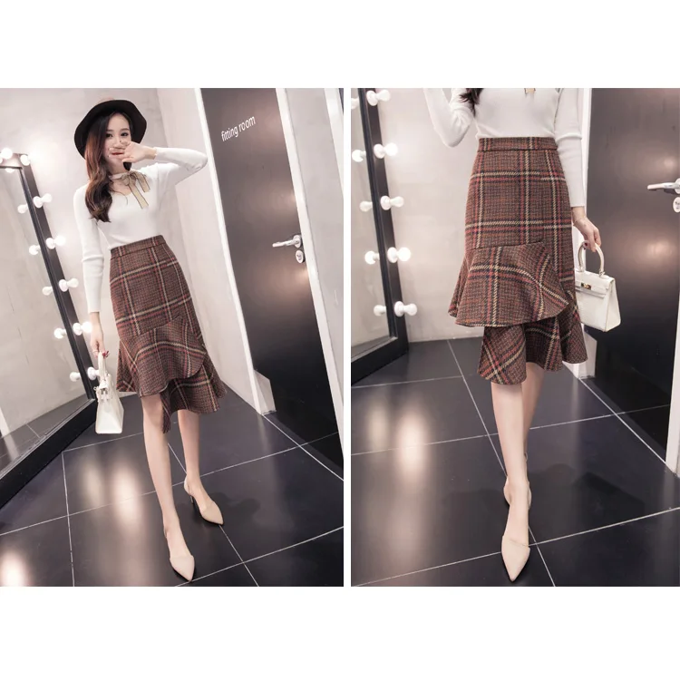 2018 Модные клетчатые юбка Осенне зимняя Дамская обувь Высокая талия Нерегулярные
