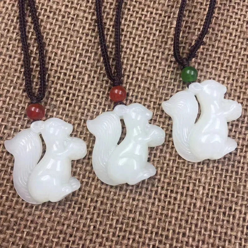 Natural Xinjiang Hetian jade white squirrel pendant 29 * 30 8mm with certificate | Украшения и аксессуары