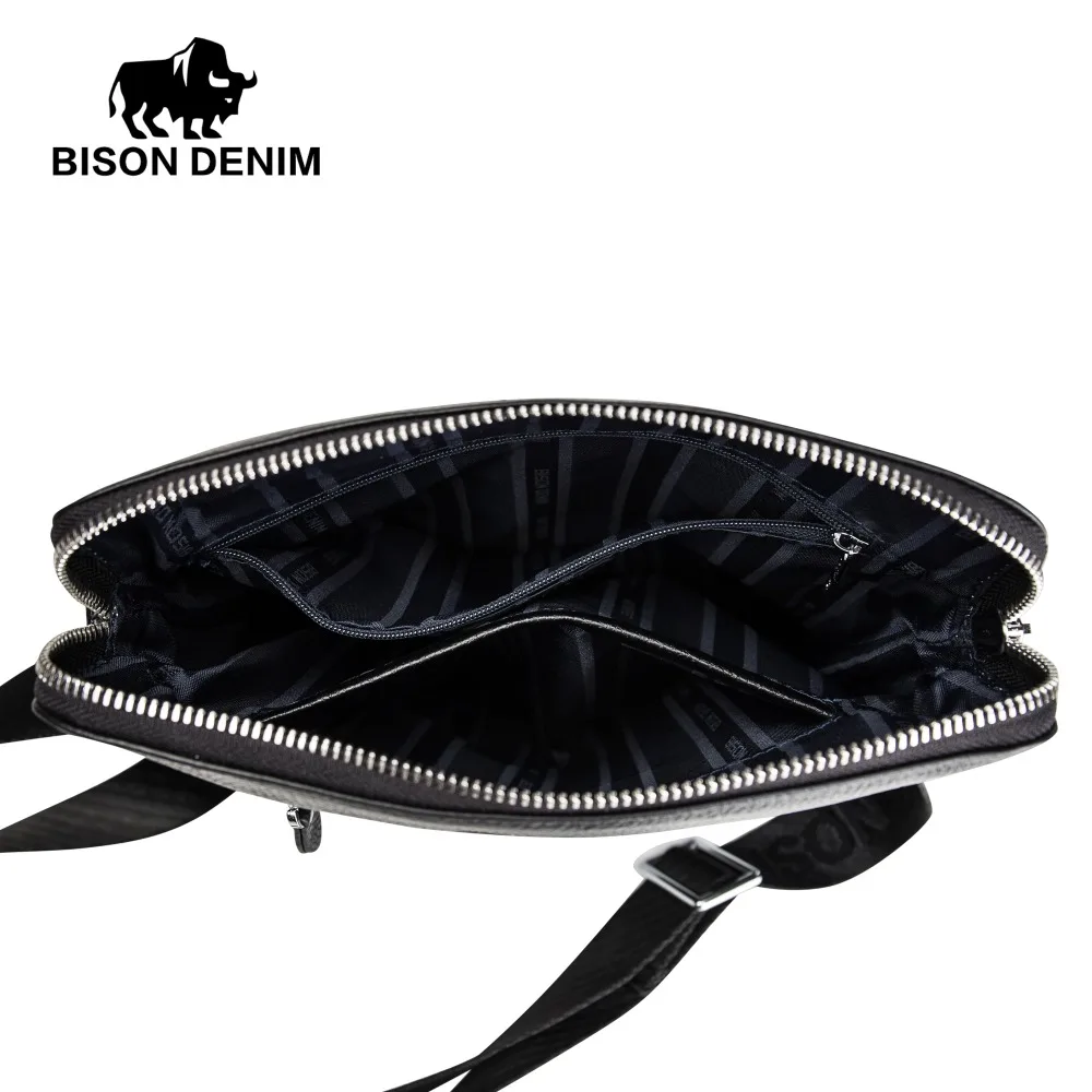 2018 BISON DENIM натуральная кожа сумка мужская на плечо молнии дизайнерские мягкие