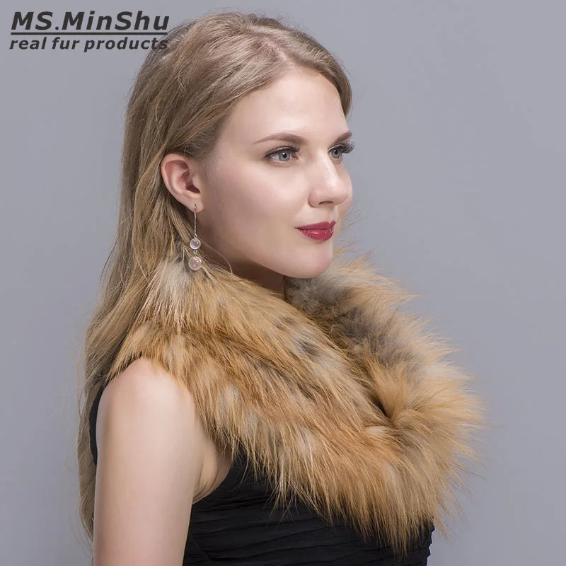 MS. MinShu натуральный Лисий мех шеи кольцо мода Лисий мех шарф леди шеи теплый шарф из натурального Лисьего меха воротник вязаный пушистый меховой воротник