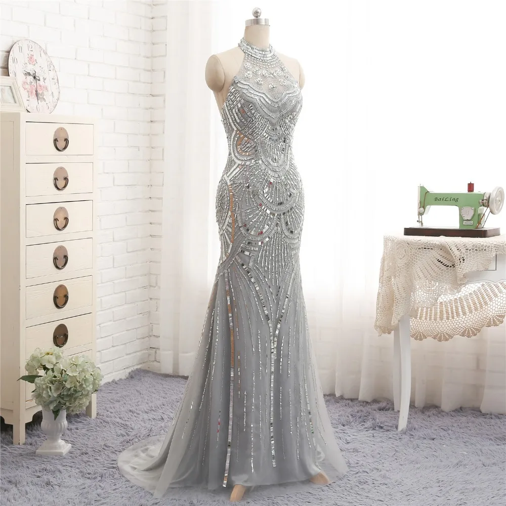 Robe de soiree новый стиль вечерние платья с лямкой на шее длинное фатиновое платье