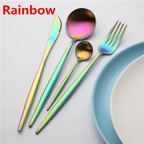 Rainbow 16 шт./компл. набор посуды 304 нержавеющая сталь черные золотые столовые приборы набор ножей вилка чайная ложка посуда столовые приборы Прямая - Цвет: Rainbow
