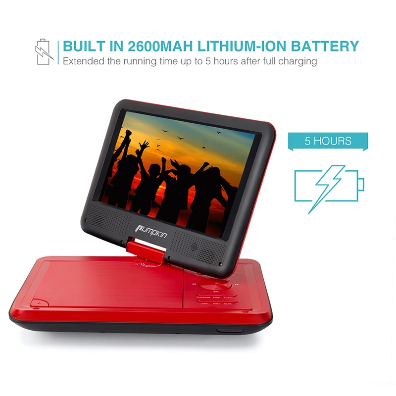 Pumpkin 9'' Portable DVD Player Last Memory Adjustable Angle Car Monitor 800*480 LED Backlight Digital HD Screen With Holder |