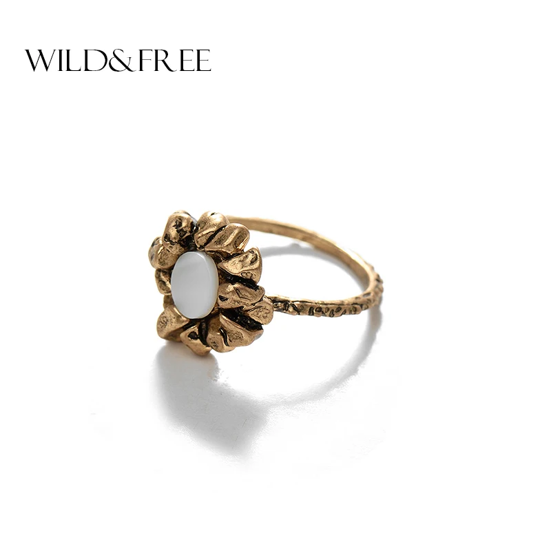 1 шт. богемные антикварные золотистые одиночные кольца с цветком и натуральной