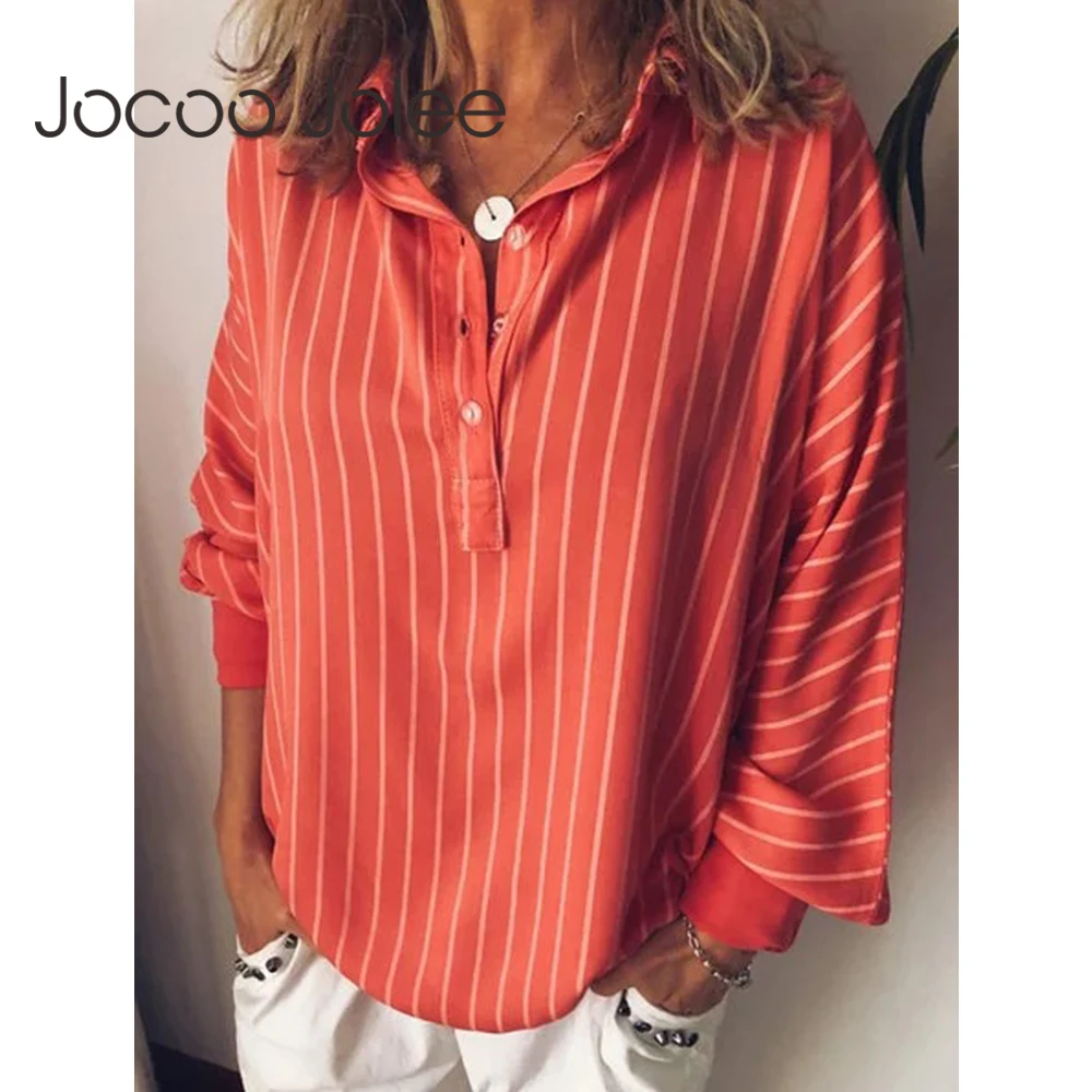 Женская свободная рубашка Jocoo Jolee Повседневная Блузка в полоску с длинным рукавом