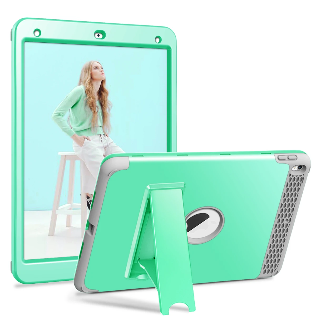 Mint Grey Чехол для iPad Air 3 /iPad Pro 10,", сверхмощный защитный жесткий пластиковый чехол+ ударопрочный абсорбирующий силиконовый чехол с подставкой - Цвет: Mint Grey