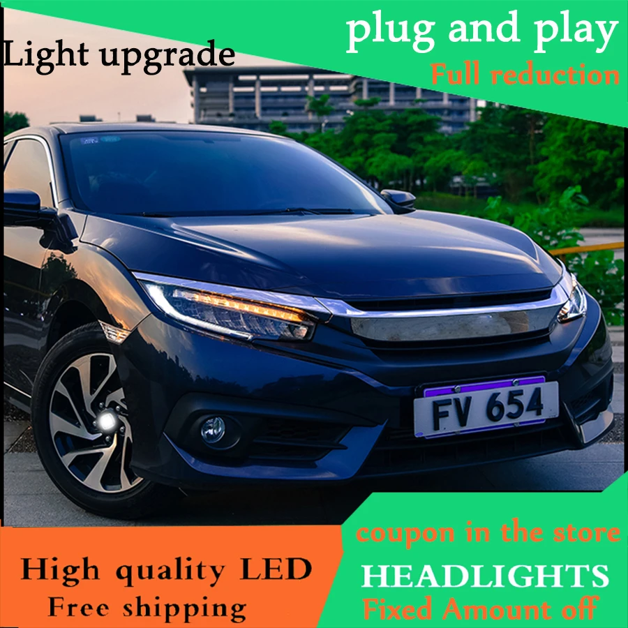 Автомобильный стильный головной светильник для Honda Civic 10th 2016 полный светодиодный