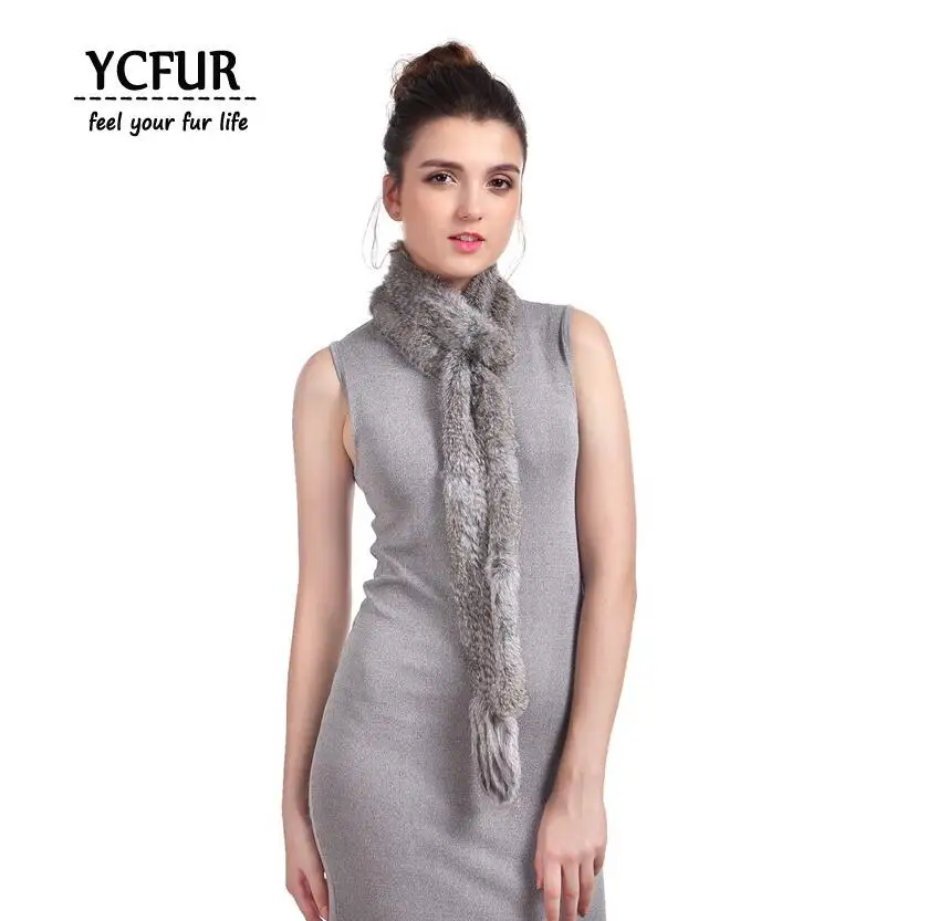 natural brown YCFUR женские шарфы, зимние вязаные шарфы ручной работы из натурального кроличьего меха с кисточками, теплый зимний женский шарф на шею - Цвет: natural brown
