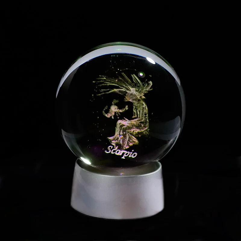 Scorpio 3D Зодиак хрустальный шар 12 созвездий стеклянный шар украшение дома Сфера Красочный Светодиодный светильник Знак зодиака орнамент - Цвет: Scorpio