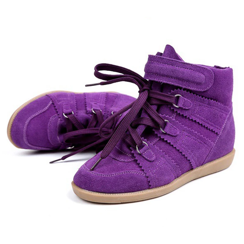KOREDUO Women Purple Suede Leather Ankle Boots Female increased Platform short boots Hook Loop Sneakers Casual botas mujer ms | Обувь