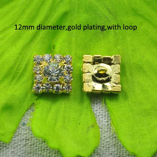 (L0020-12mm) wholesale free shipping 20pcs/lot 12mm square rhinestone button with loop at back silver or gold plating | Дом и сад