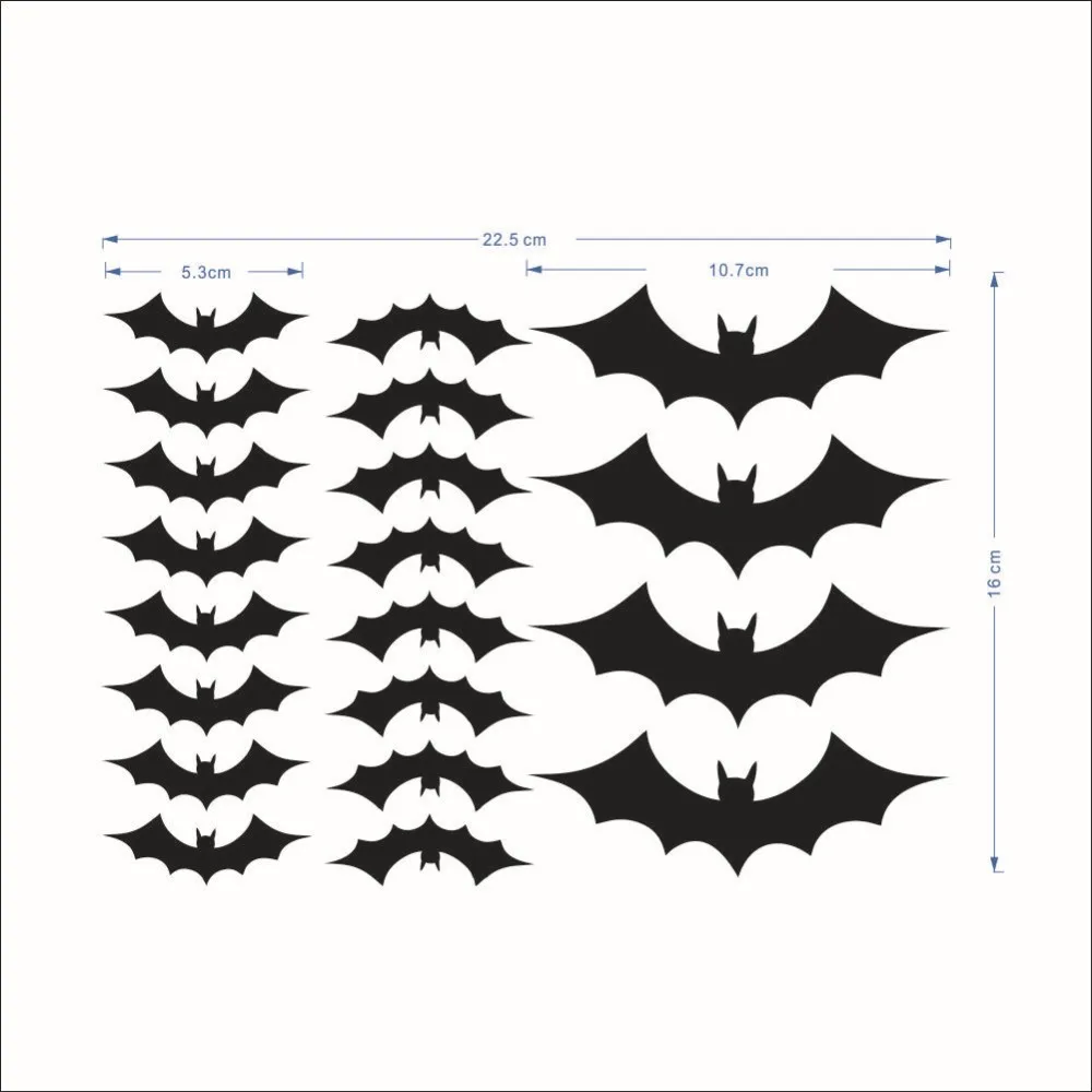 Halloween decoration 20 black bats wall stickers for kids rooms window home decor living room mural art | Дом и сад
