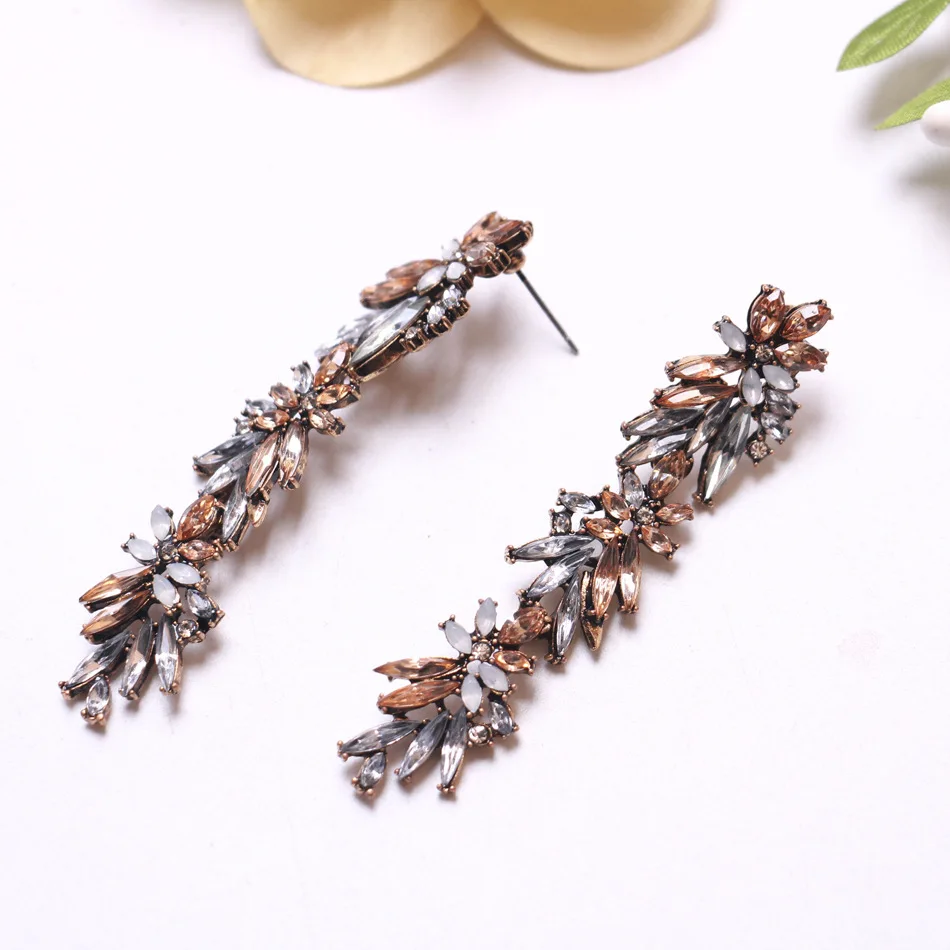 YONGMAN Colorful Flower Exaggerated Temperament Crystal Earrings Dangle Full Rhinestones Big Long Earring Ear Woman Jewellery | Украшения и