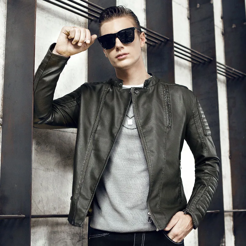 Vogue кожаная куртка Для мужчин отложной воротник jaqueta de couro masculina PU S тонкий Кожаные