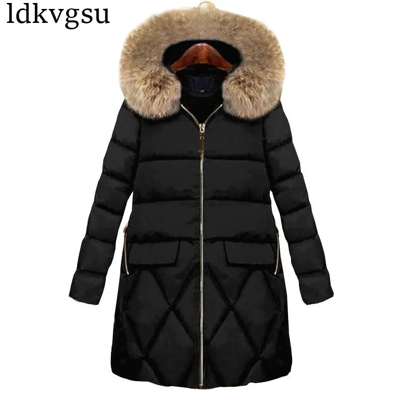 black V84 Хлопковое Женское пальто с подкладкой, женская зимняя куртка, большие размеры 5XL, длинная парка с меховым воротником и капюшоном, женская тонкая черная верхняя одежда - Цвет: black V84