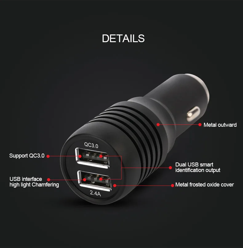 QC 3,0 сертифицированное двойное USB быстрое автомобильное зарядное устройство Smart IC 12 Вт 2.4A для iPhone 7 Plus 6 6S 5 5S для samsung Xiaomi Android Tablet PC