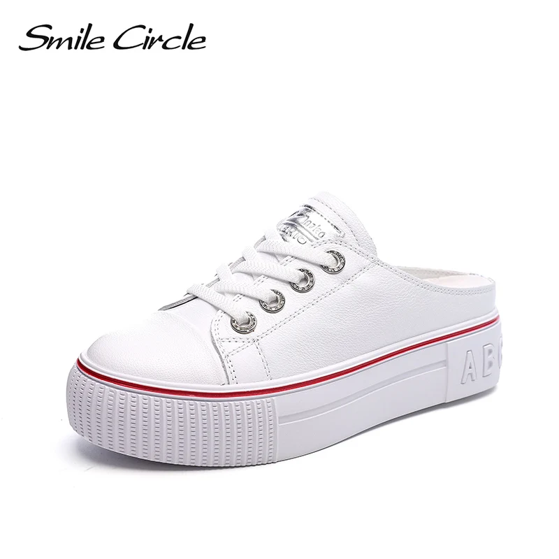 Smile circle/2019 г. весенне летние белые туфли на плоской платформе женская модная