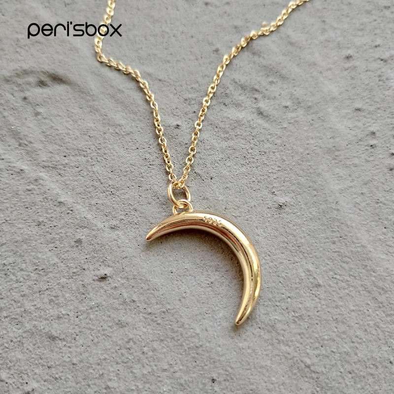 

Peri'sBox Chic Gold Color Small Moon Pendant Necklaces 925 Sterling Sliver Crescent Choker Necklace Statement Jewelry For Women