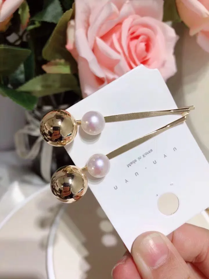 New Arrival Korean Temperament Metal Imitation Pearl Hairpin Clips Wild Sweet Bangs Clip Card Network Red Hair Side | Украшения и