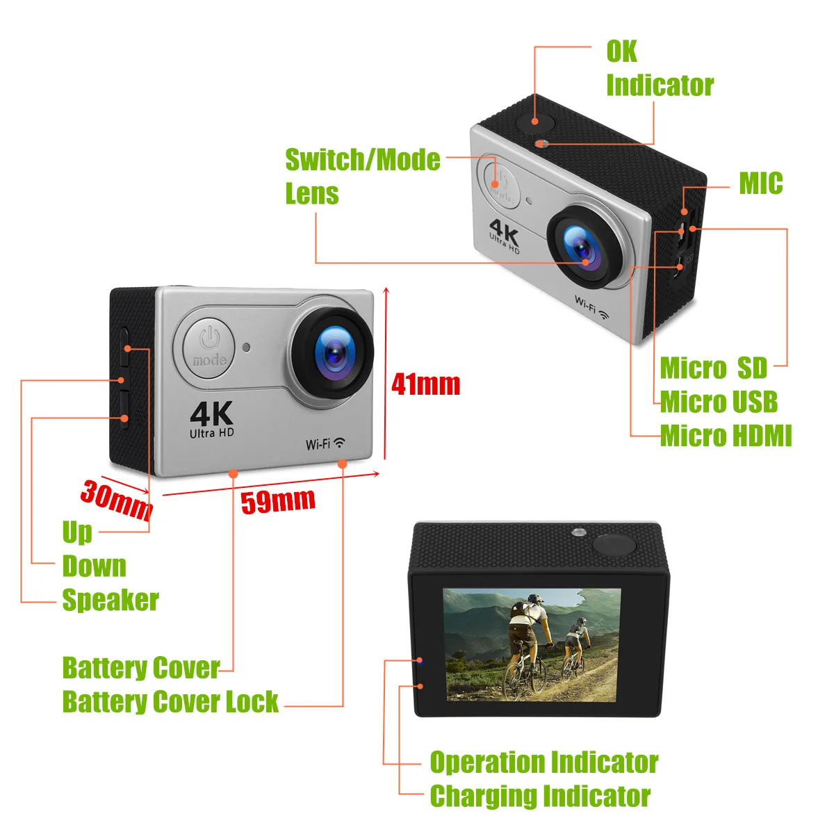 H9R 2 0 &quotМини Камера 4 K HD WiFi Спорт действий micro 140 градусов cam Подводные